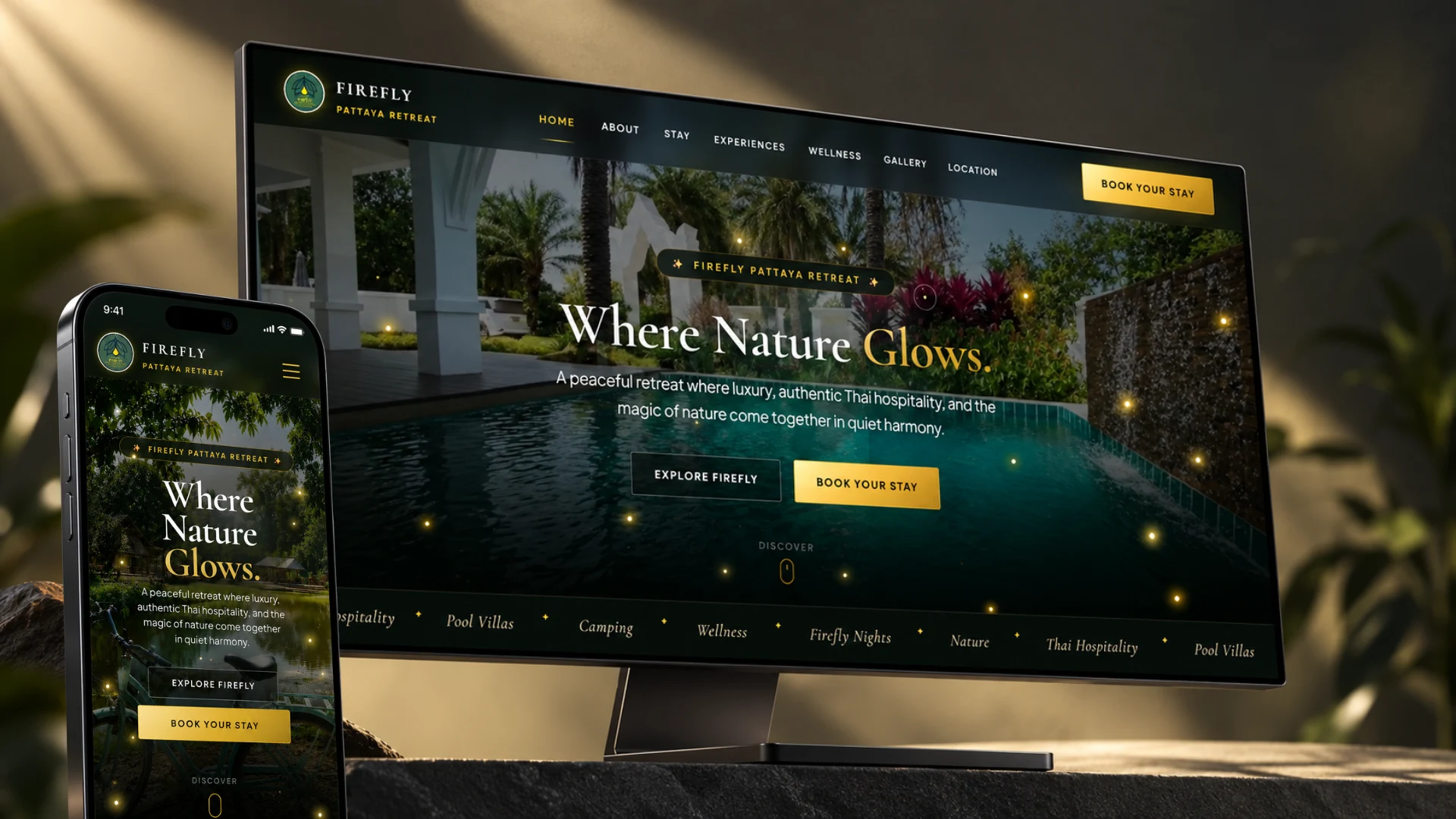 Firefly Pattaya &mdash; luxury nature retreat website with pool villas, camping and Thai wellness