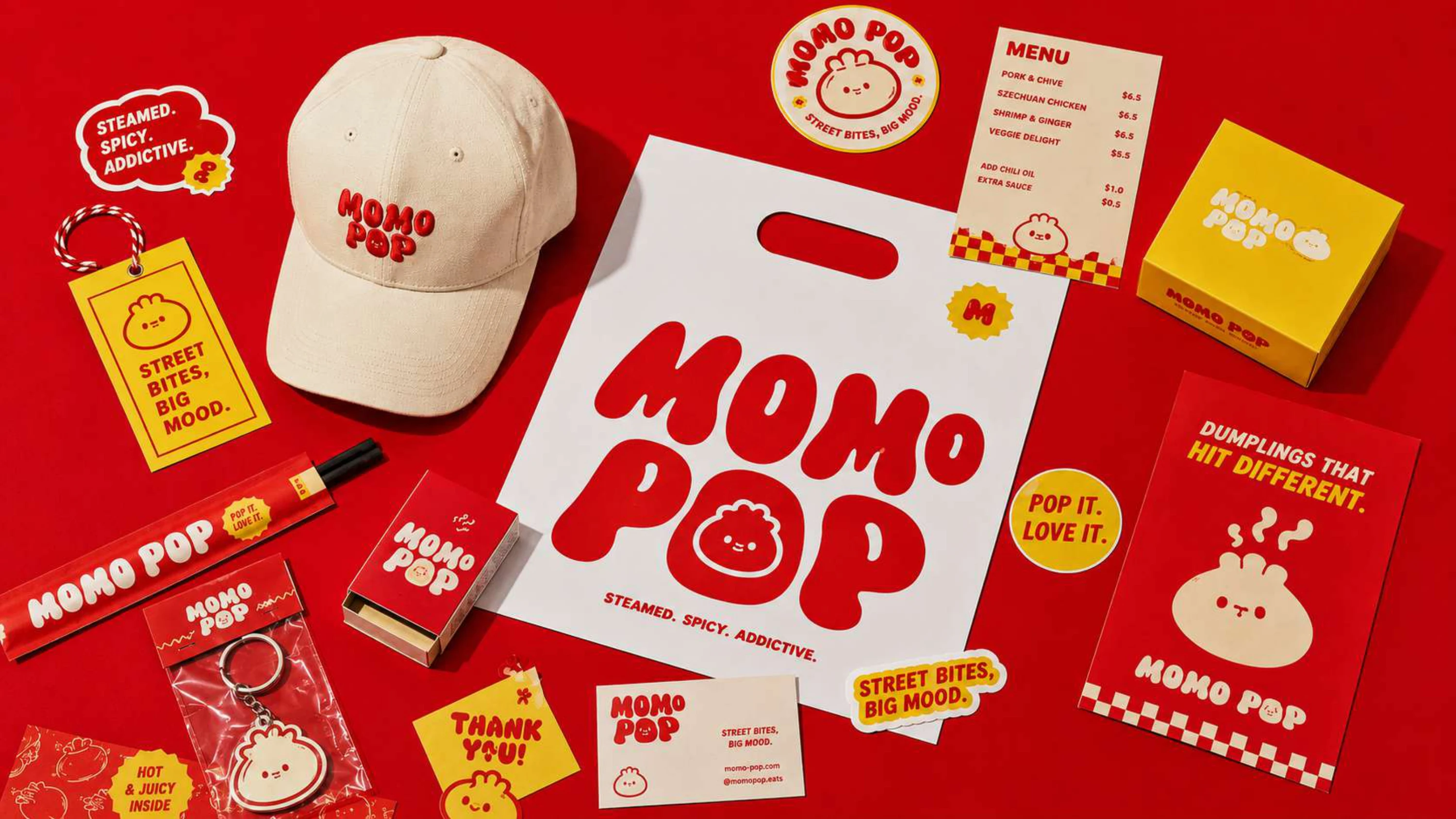 Momo Pop &mdash; Bold, playful brand identity for a modern momo QSR concept