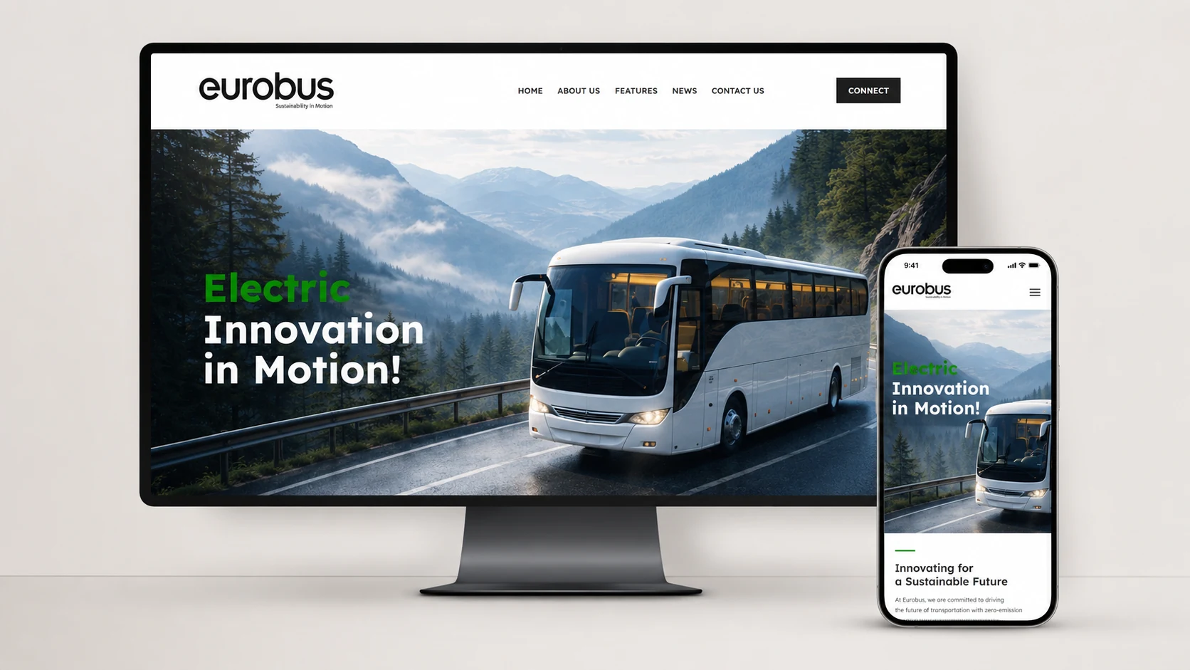 Eurobus &mdash; A brand identity and corporate website for an electric bus manufacturer, built for governm