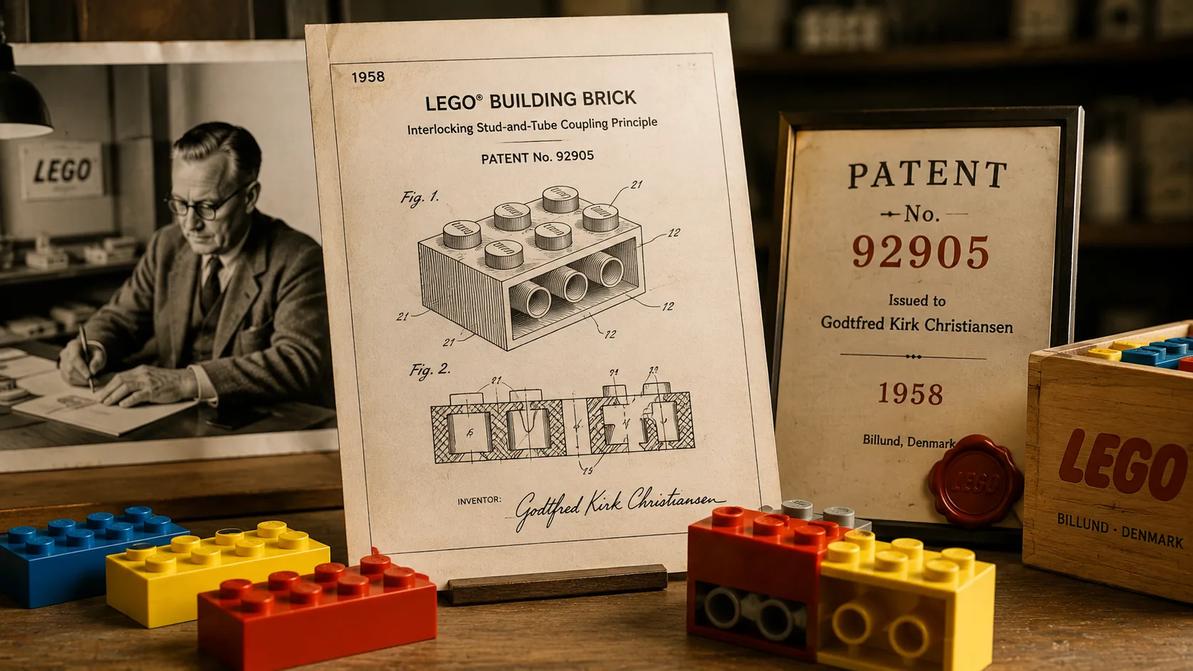 Close-up of geometric red LEGO brick studs
